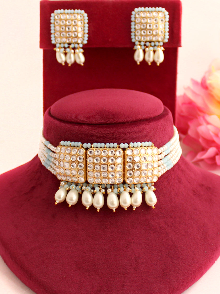 Ruhi Necklace Set-Pastel Blue