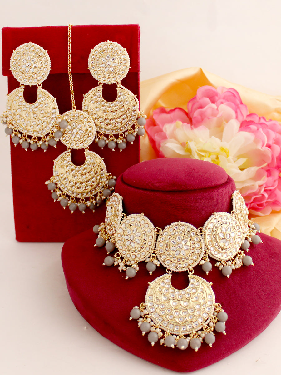 Aadhya Necklace Set-Grey