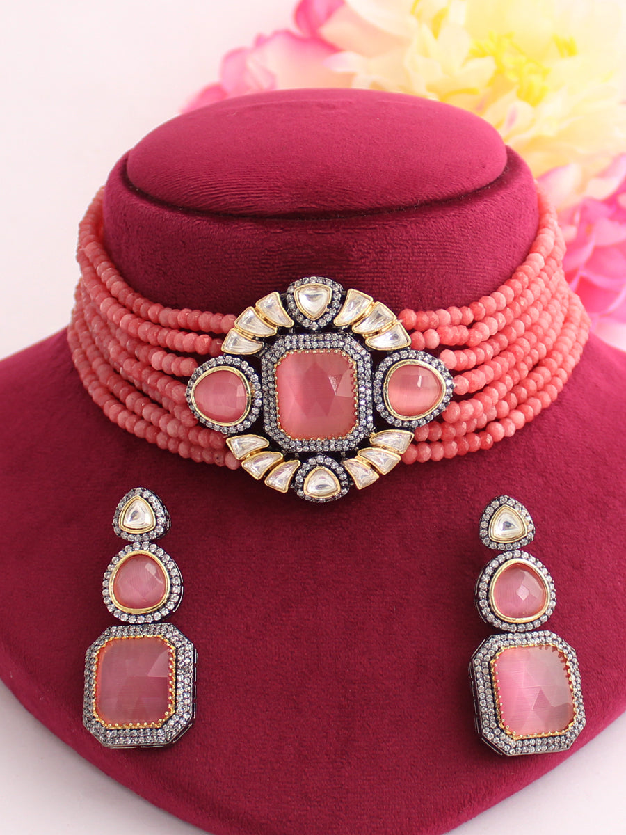 Nishtha Necklace Set-Pink