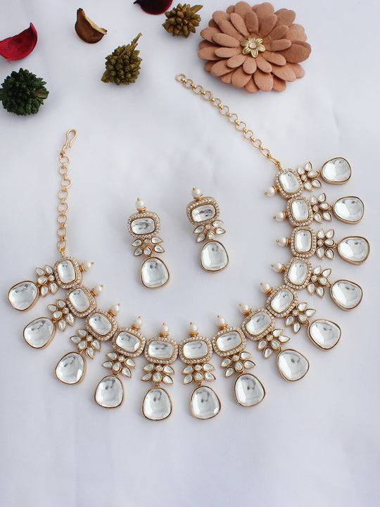 Hyderabad Necklace Set-Golden