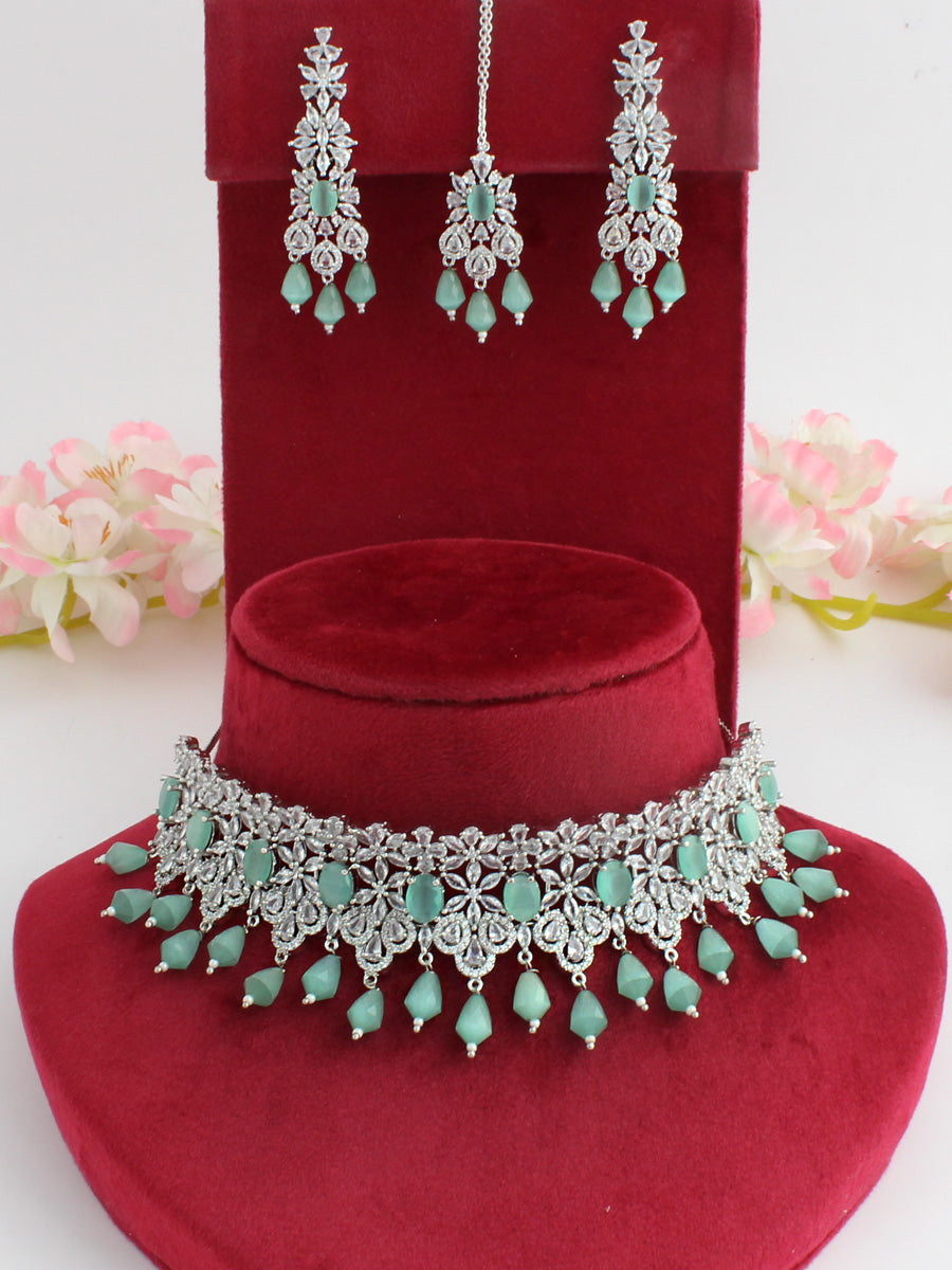 Singapore Necklace Set-Silver Mint Green