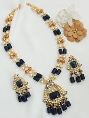 Urvi Long Necklace Set-Navy Blue