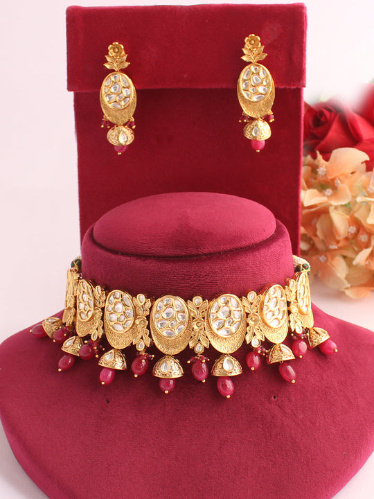 Kalpana Necklace Set-Ruby