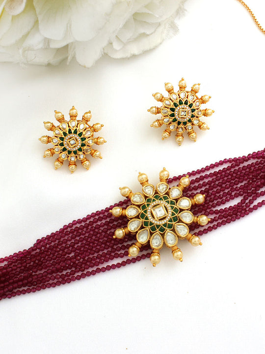 Sheel Necklace Set-Ruby Pink