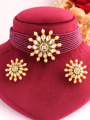 Sheel Necklace Set-Ruby Pink