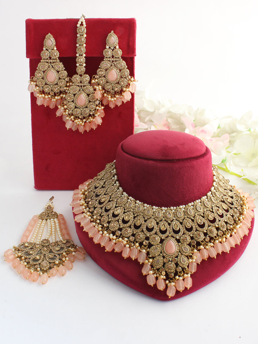 Somya Necklace Set-Peach