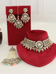 Kangana Necklace Set-(Golden)Multicolor