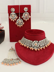 Kangana Necklace Set-(Silver)Peach