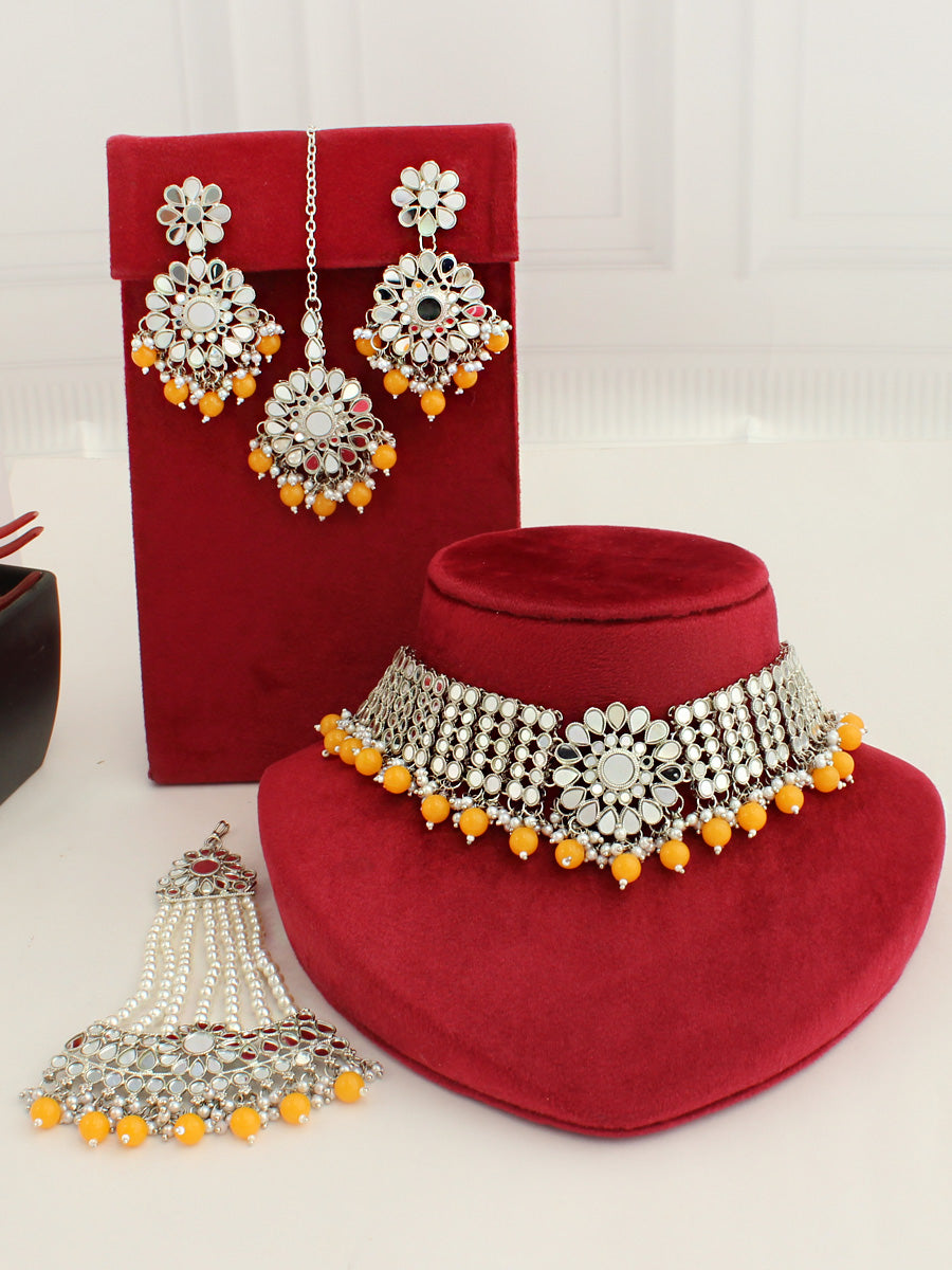 Kangana Necklace Set-(Silver)Yellow