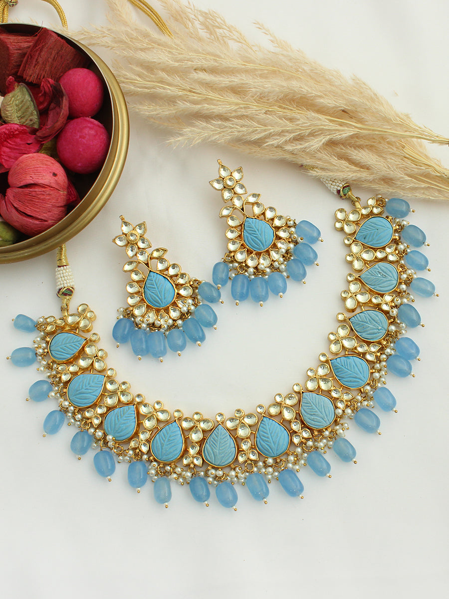 Apeksha Necklace Set-Powder Blue