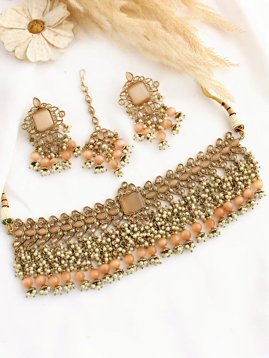 Azzah Necklace Set-Peach