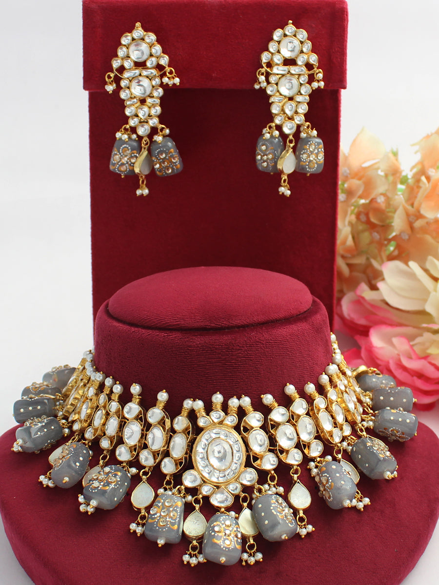 Vipasha Necklace Set-Grey