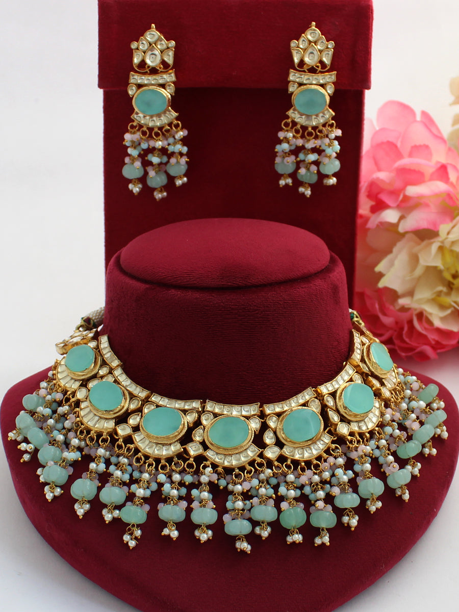 Samiksha Necklace Set-Aqua