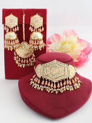 Hooria Necklace Set-Peach