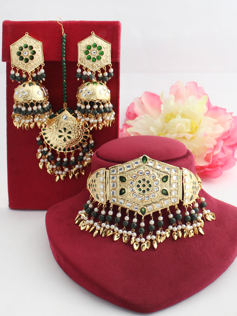 Hooria Necklace Set-Green