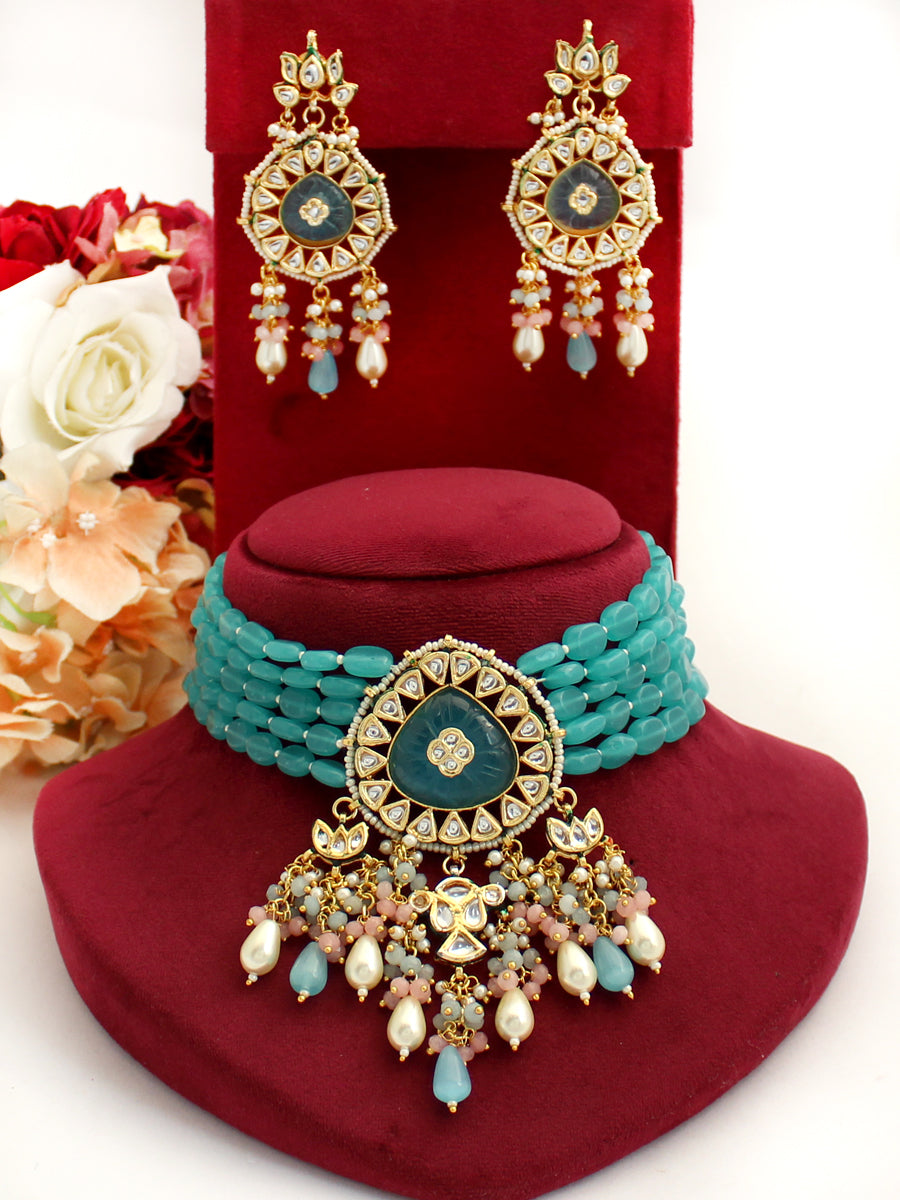 Shriya Necklace Set-Turquoise