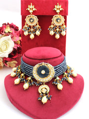 Akshita Necklace Set-Navy Blue