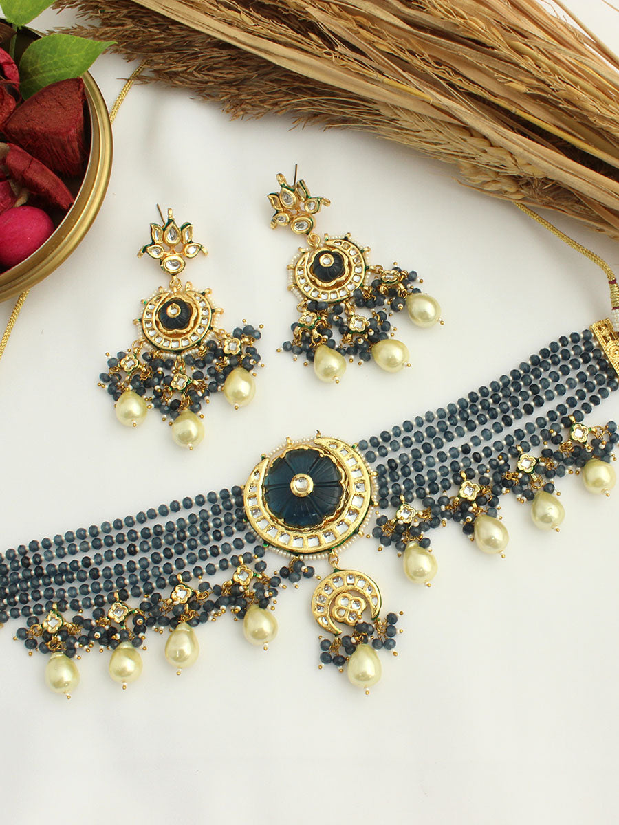 Akshita Necklace Set-Navy Blue