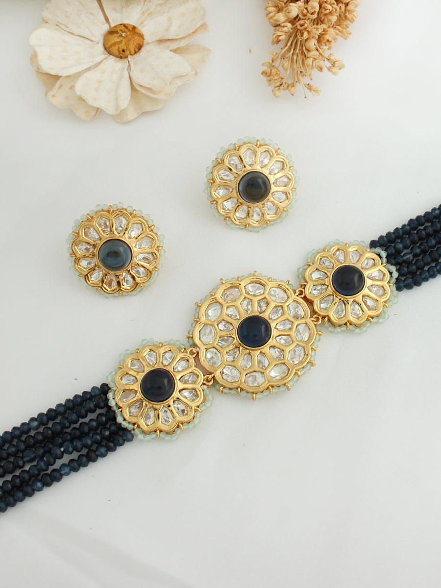 Palak Necklace Set-Navy Blue