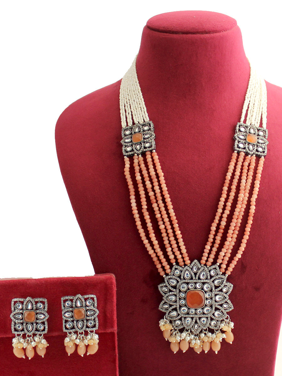 Sumona Long Necklace Set-Peach