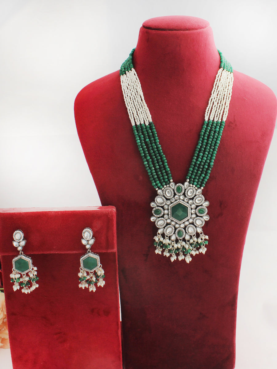 Shreya Long Necklace Set - Green 