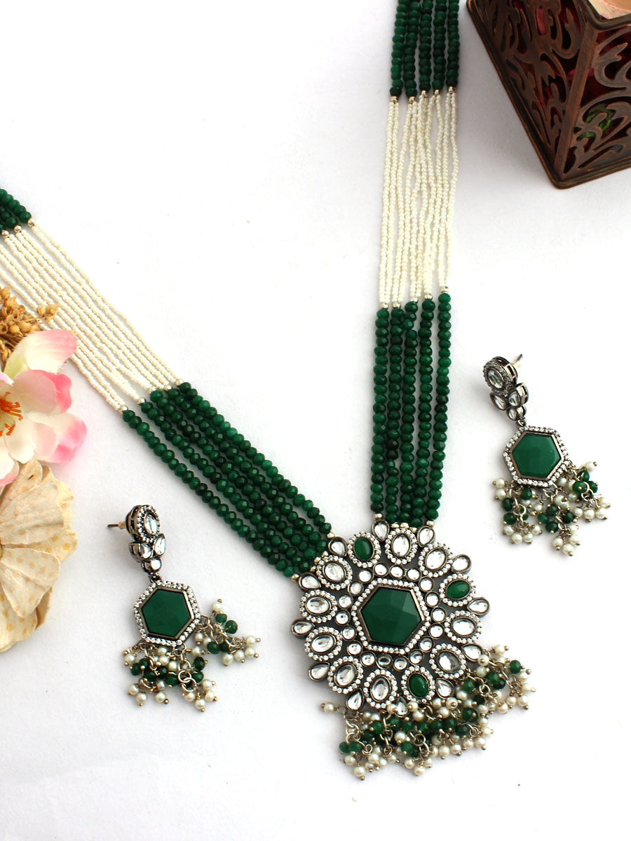 Shreya Long Necklace Set - Green 