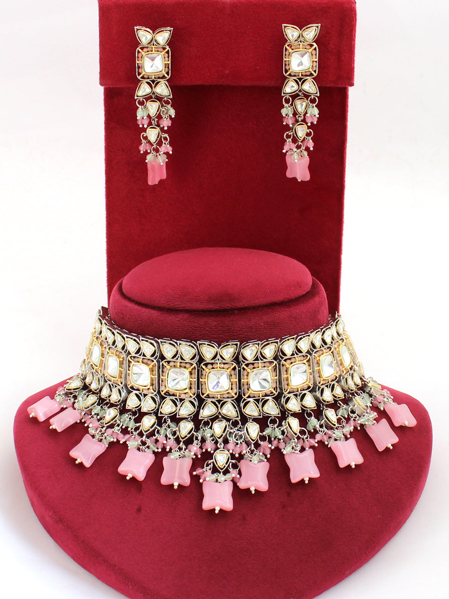 Malvika Necklace Set-Pastel Pink