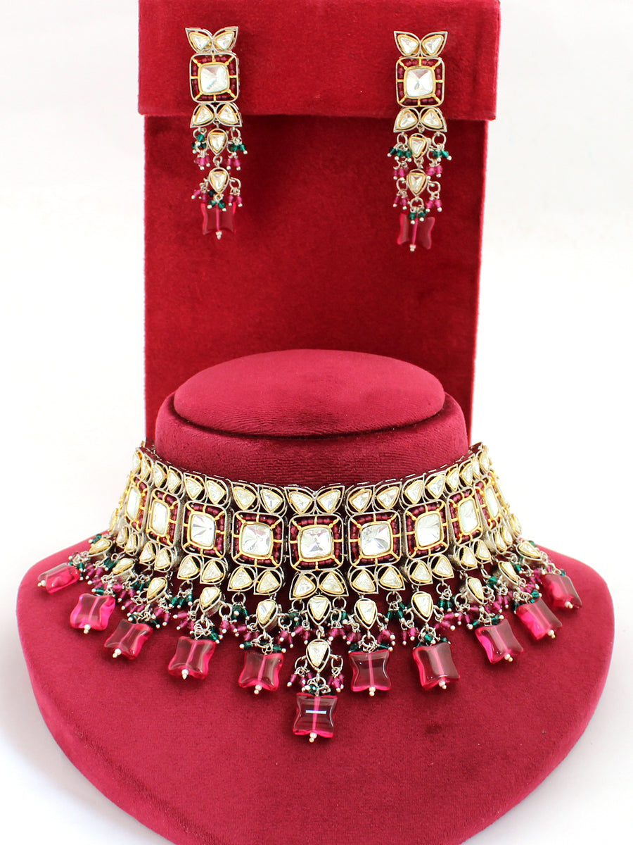 Malvika Necklace Set-Hot Pink