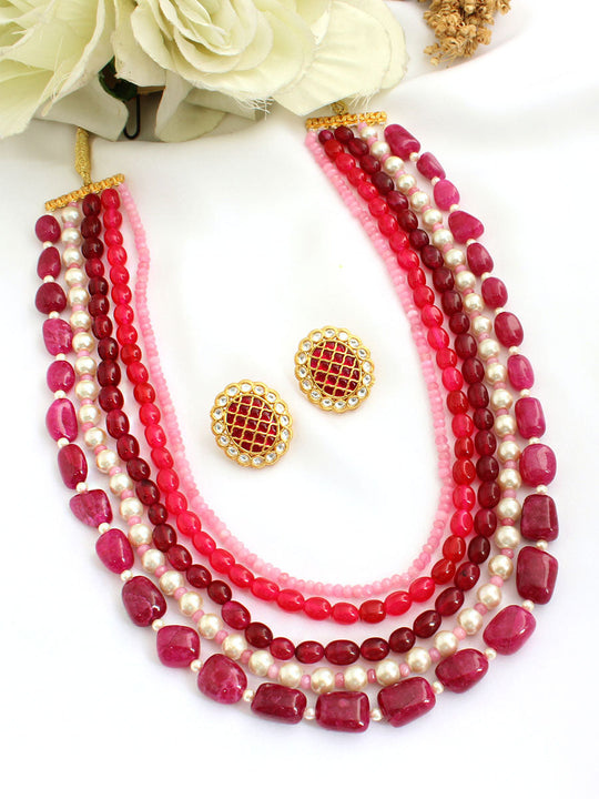 Deepali Layered Necklace Set-Pink