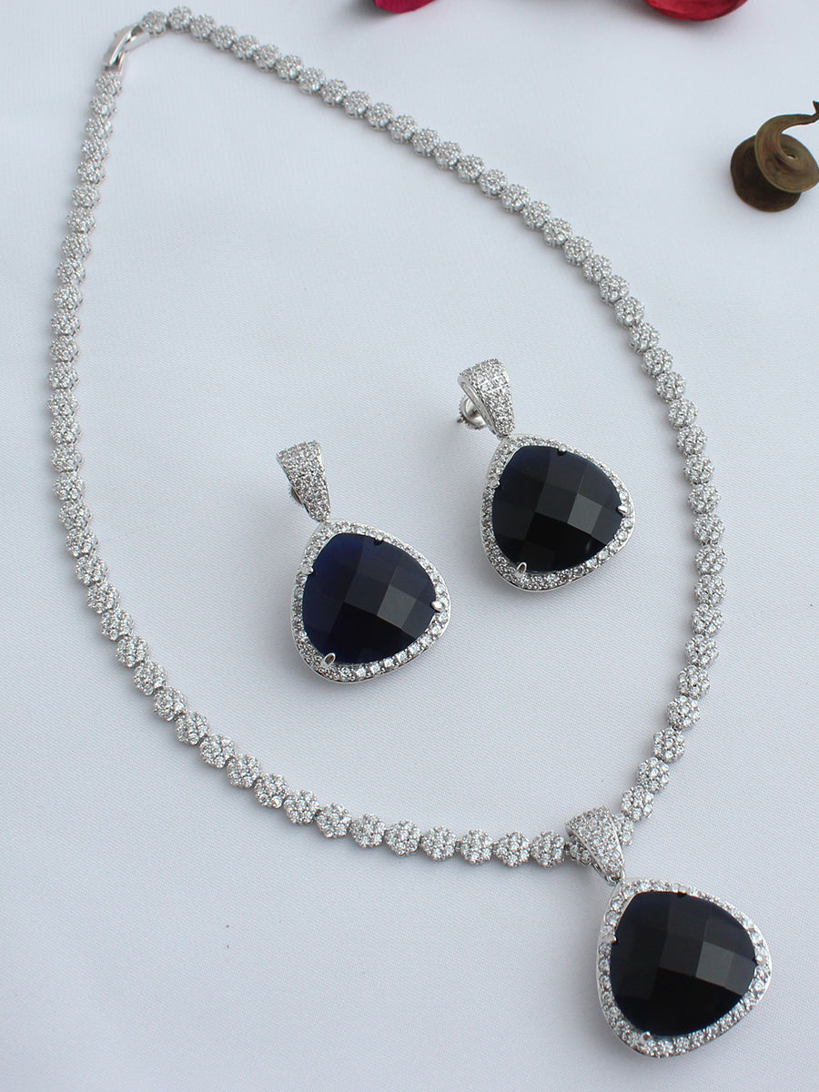 Alissa Pendant Necklace Set-Navy Blue