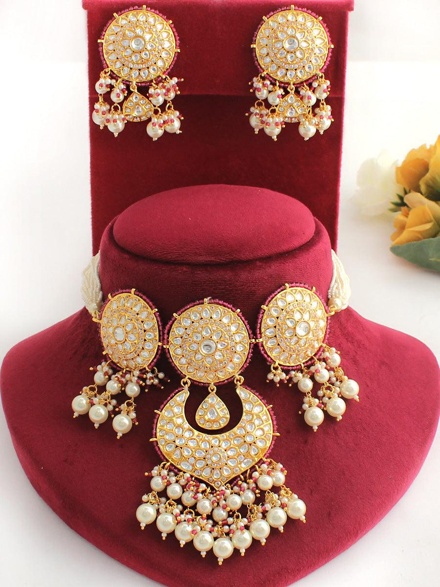 Ahmedabad Choker Necklace Set-Maroon