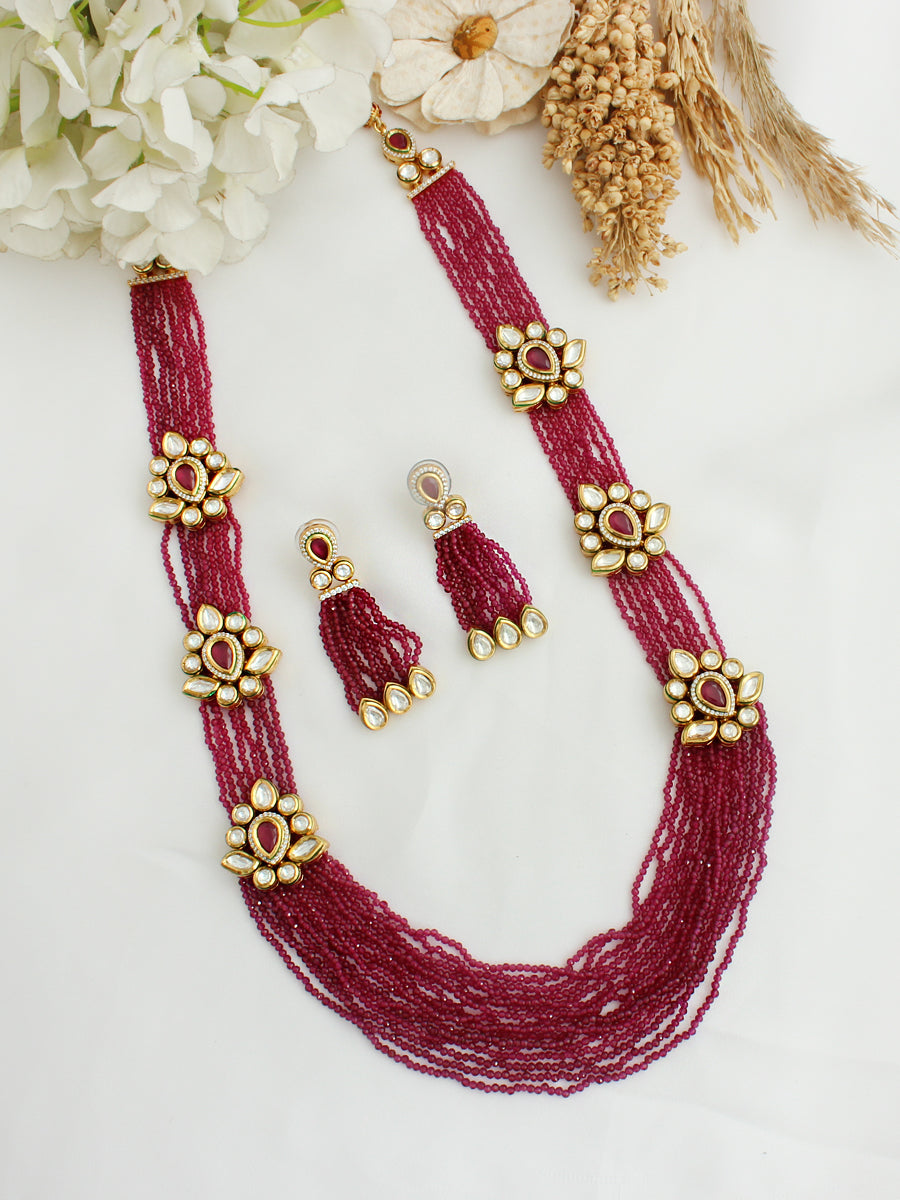 Sukriti Long Necklace Set - Ruby Pink