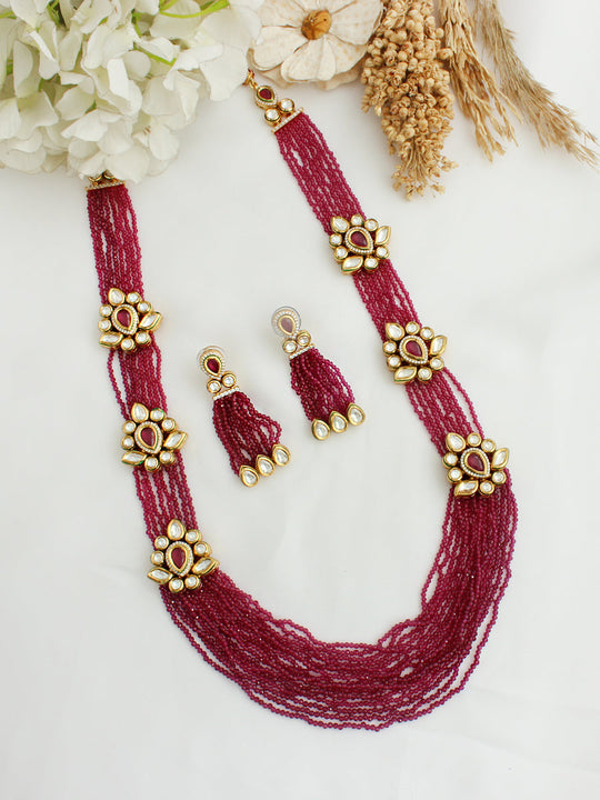 Sukriti Long Necklace Set - Ruby Pink