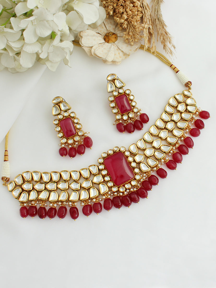 Sucheta Necklace Set - Maroon