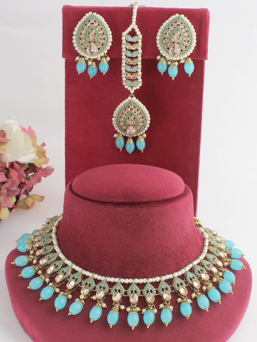 Priyanshi Necklace Set-Aqua