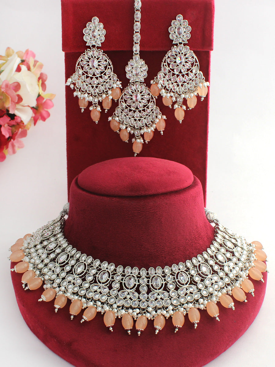 Zabeen Necklace Set-Peach