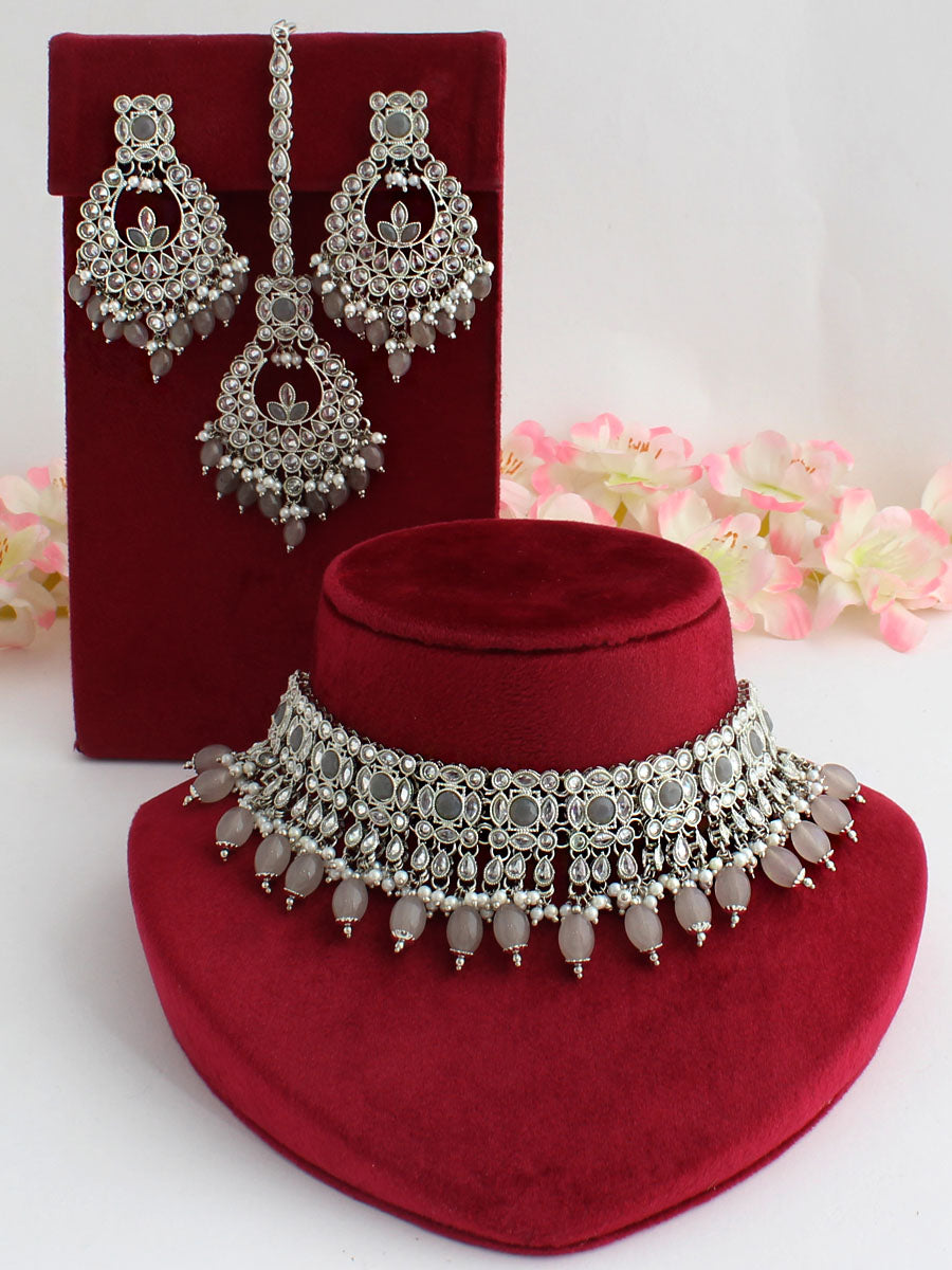 Yashvi Necklace Set-grey