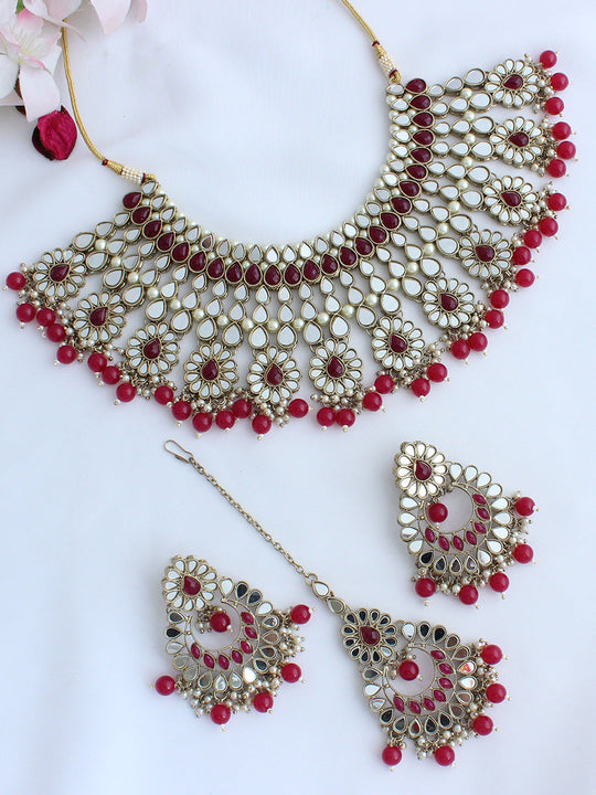 Ziya Mirror Necklace Set-Ruby Pink