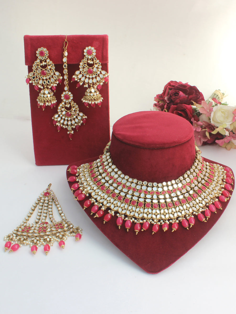 Azeen Necklace Set - Hot Pink