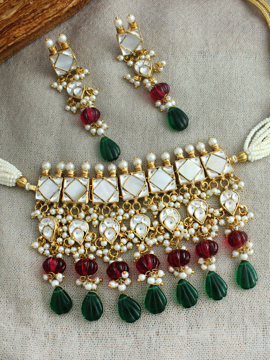 Virali Choker Necklace Set-Maroon & Green