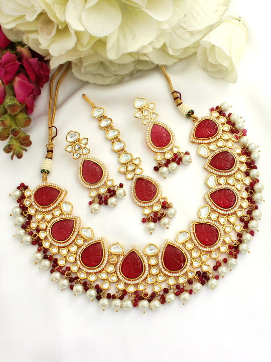 Aahna Necklace Set-Maroon