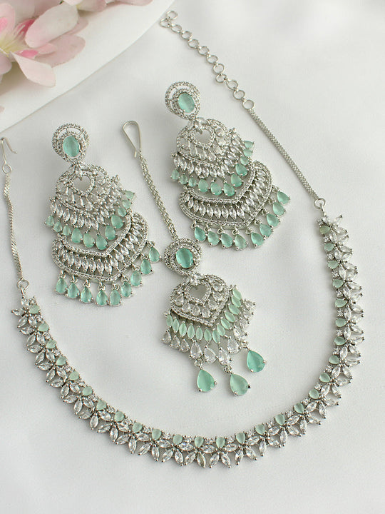 Noor Necklace Set - silver / Mint green