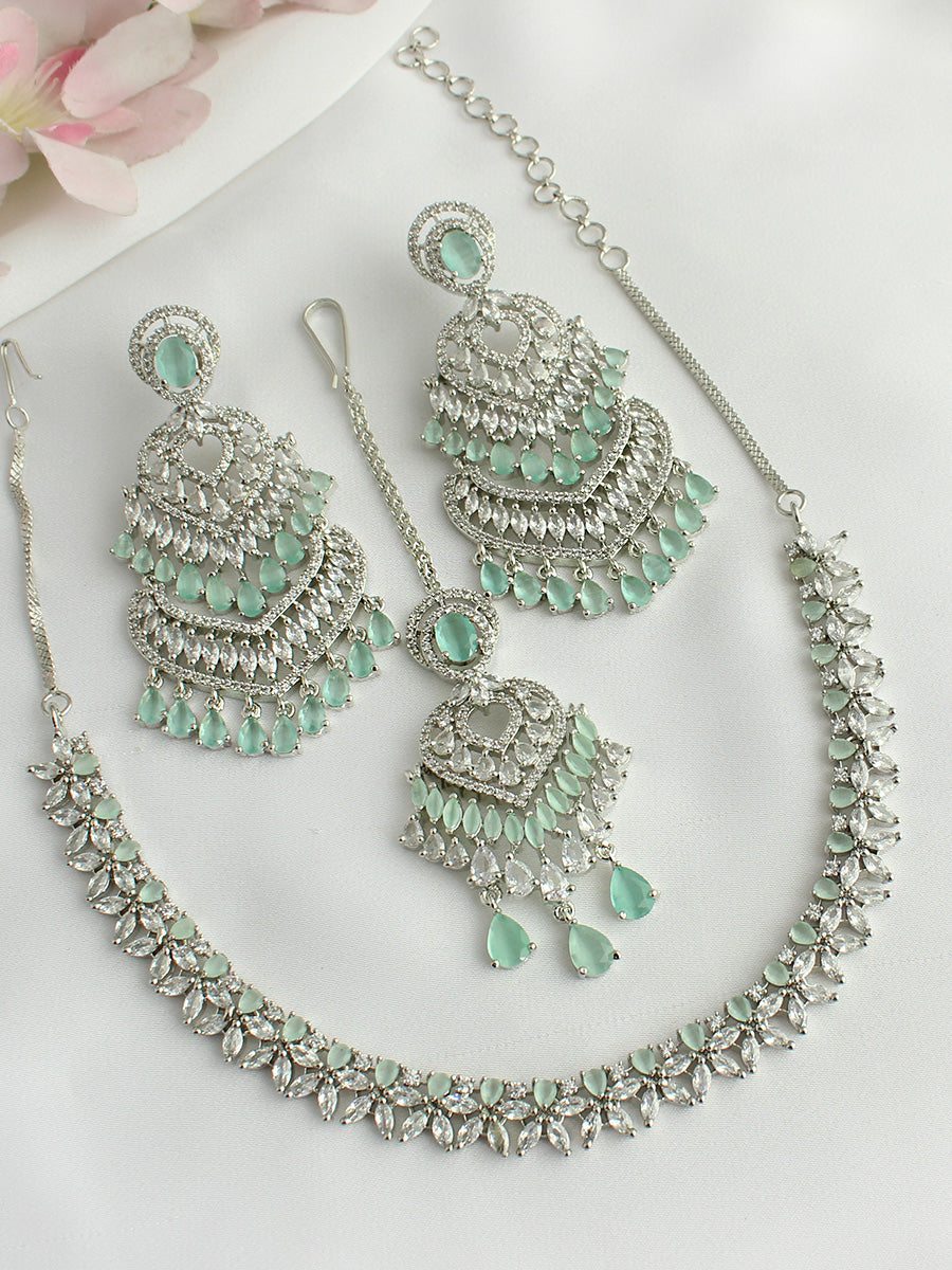 Noor Necklace Set - silver / Mint green