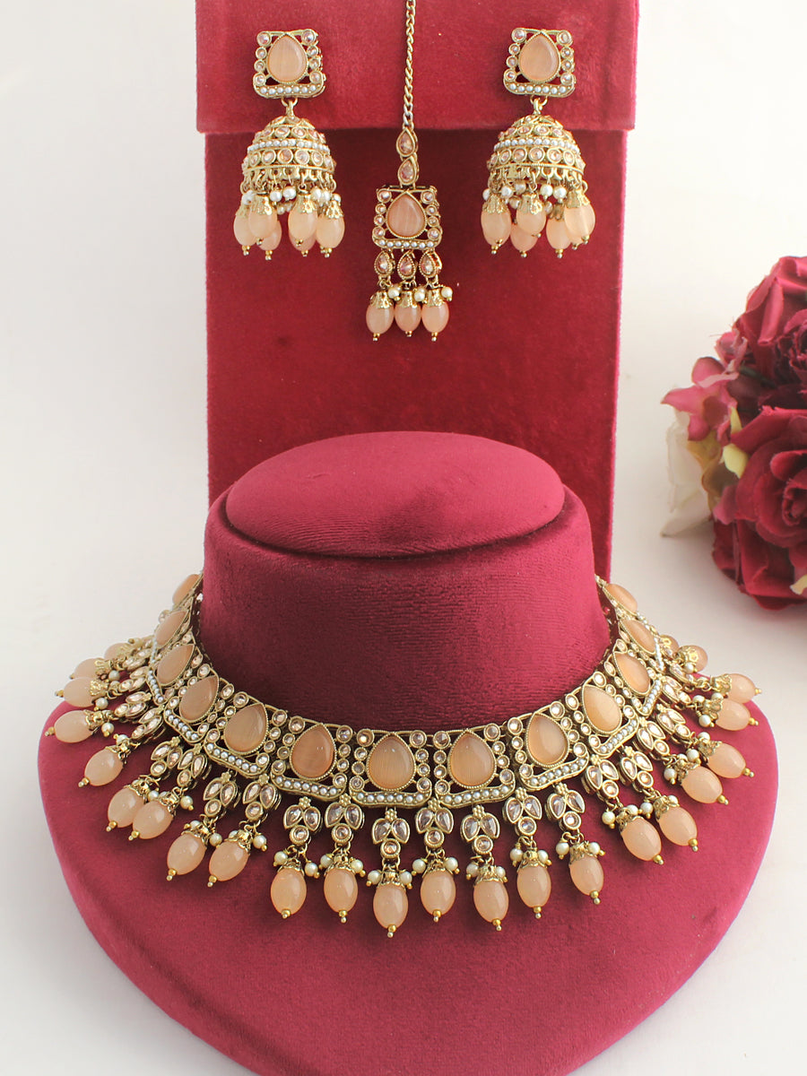 Khushi Necklace Set-Peach