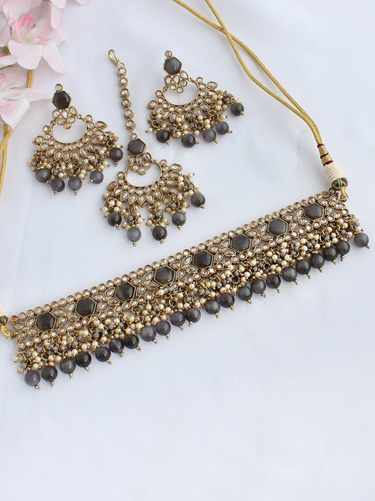 Chitra Necklace Set -Grey