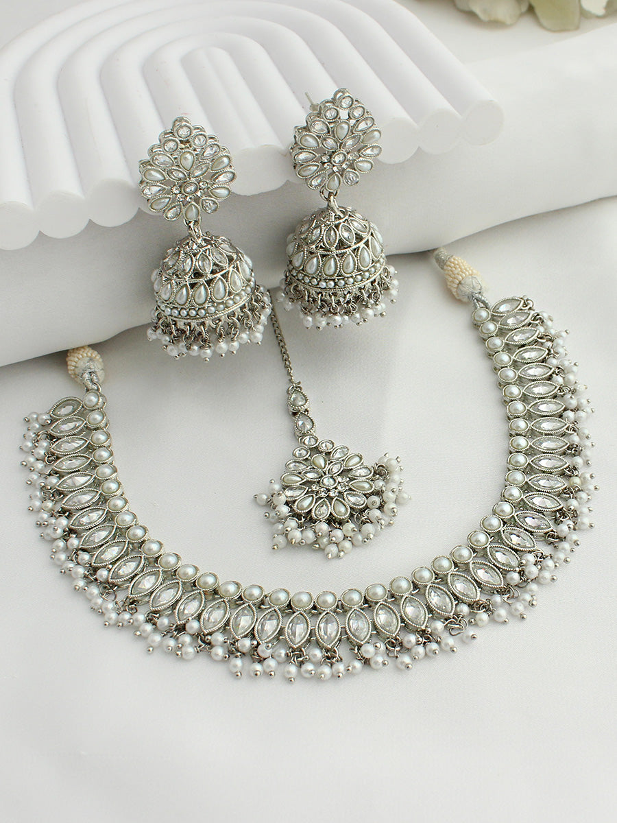 Abhilasha Necklace Set- Silver