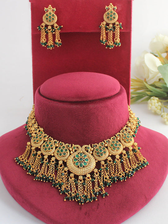 Aayushi Necklace Set-Green