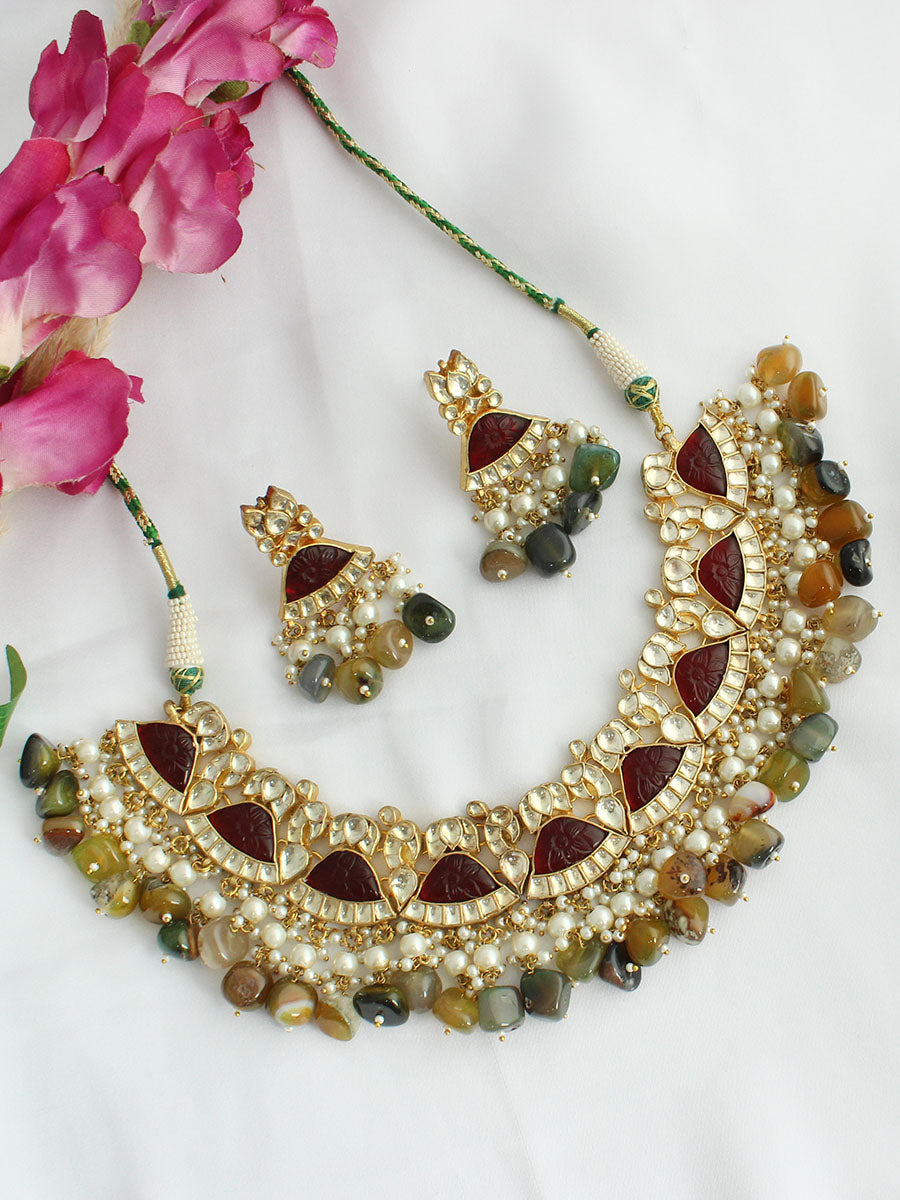 Sudipta Necklace Set - Maroon