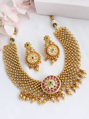 Aradhana Choker Necklace Set - Hot pink