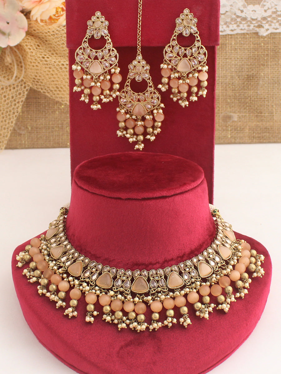 Anamika Necklace Set-Peach